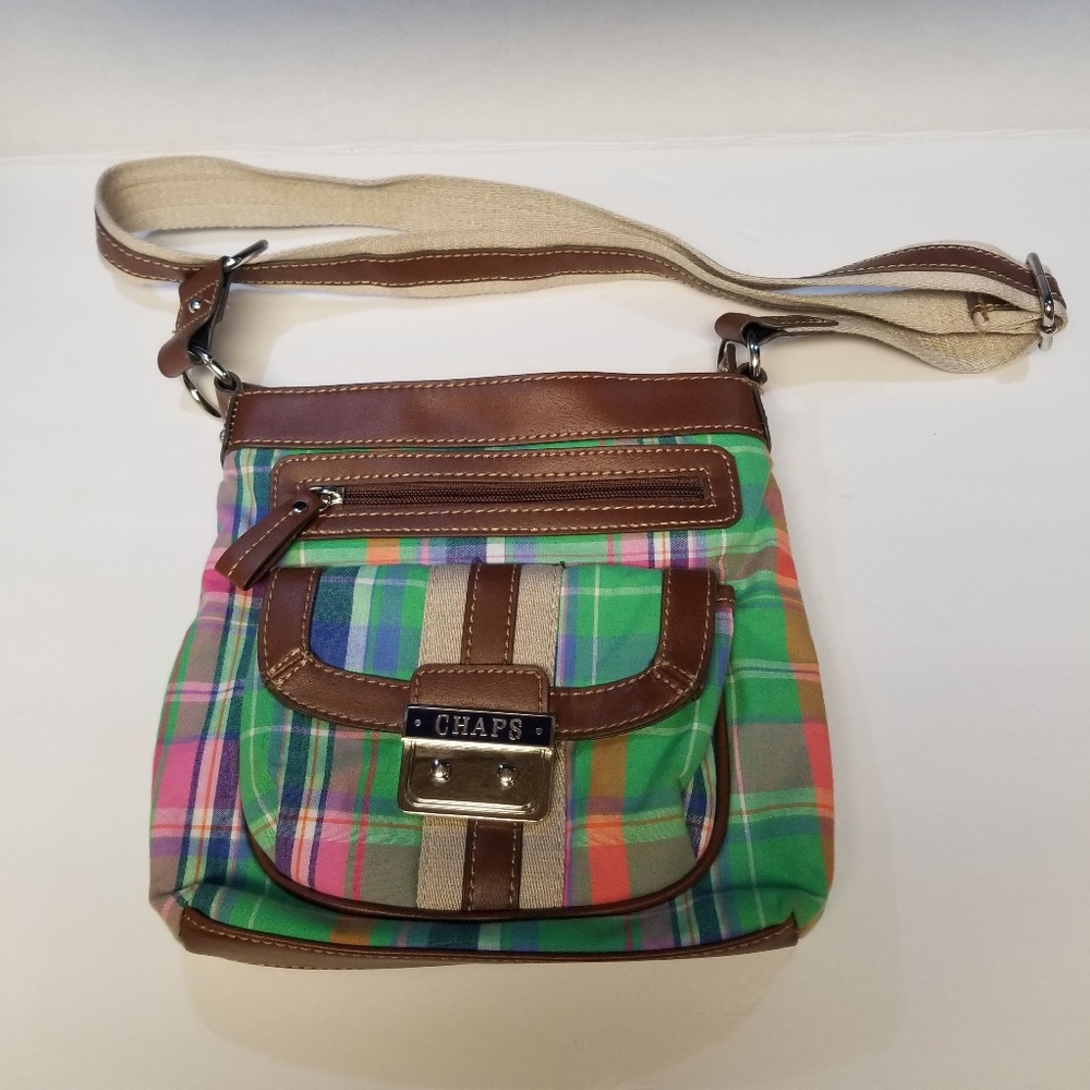 ❤ Chaps Plaid Pastel Cross Body Purse Faux Leather